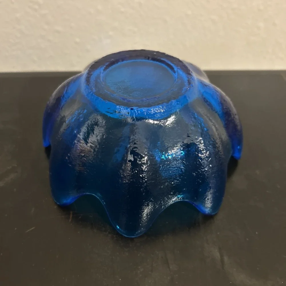 (2) VTG MCM BLENKO Art Glass Lotus Bowl‎ Blue Signed  2002 Richard Blenko - Picture 12 of 15